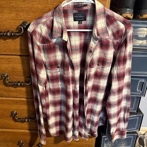 Lucky Brand Burgundy and Cream Plaid Shirt